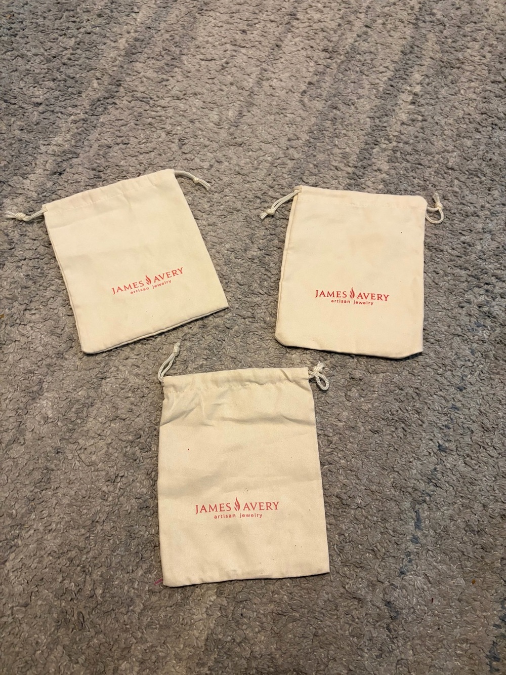 Lot 3 James Avery Artisan Jewelry Drawstring Pouch Dust Bag Storage Cream 8.5x7.